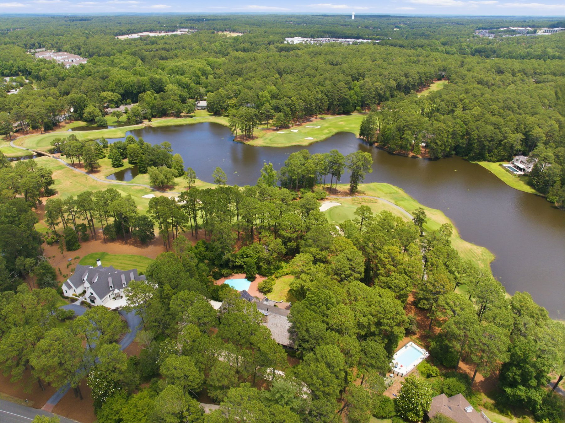 The lake and fairways from the air