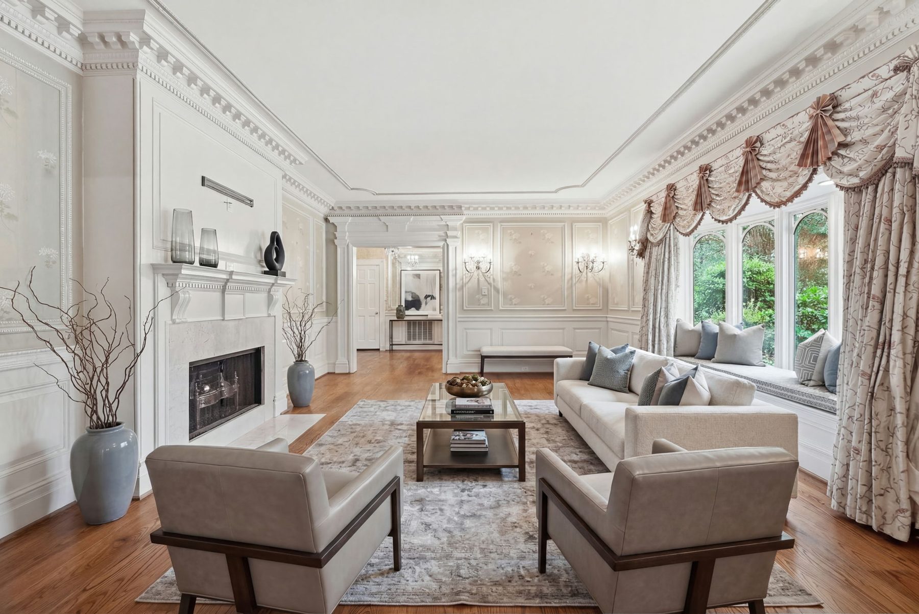 The drawing room, pale and formal